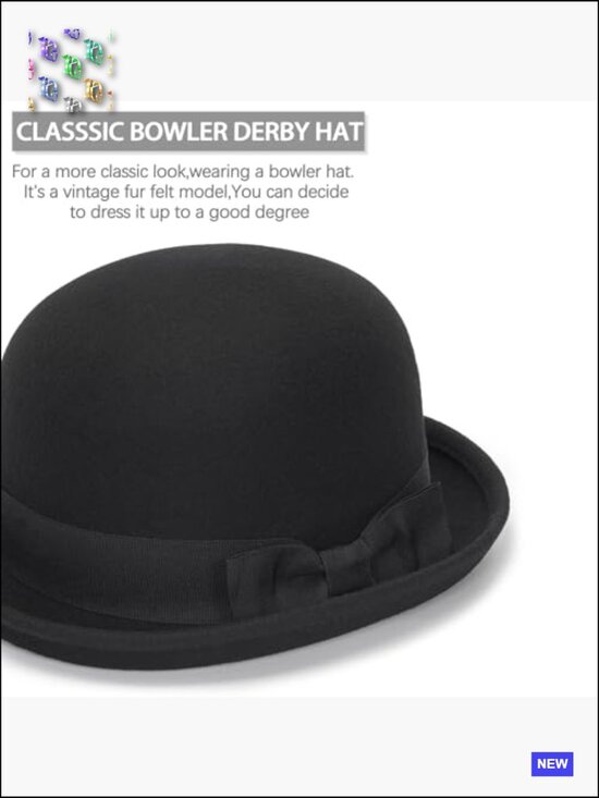 Wool Bowler Derby Hat Classic Pork-Pie Fedora Crushable Unisex main image 6